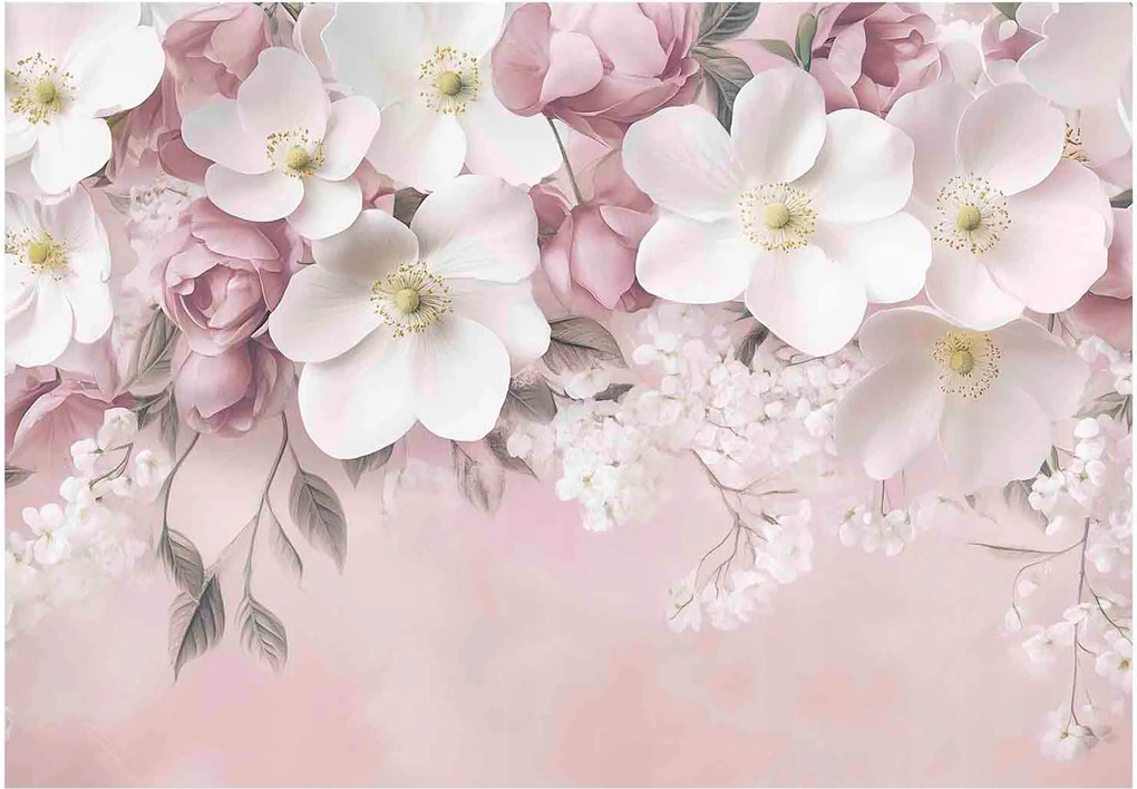 Fotótapéta Virágok Lógó Rózsaszín Beton Falra Hálószoba Nappali 250x175