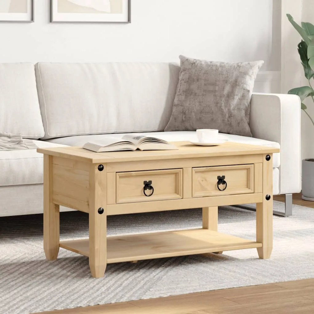Corona tömör fenyőfa dohányzóasztal fiókokkal 85 x 50 x 45 cm