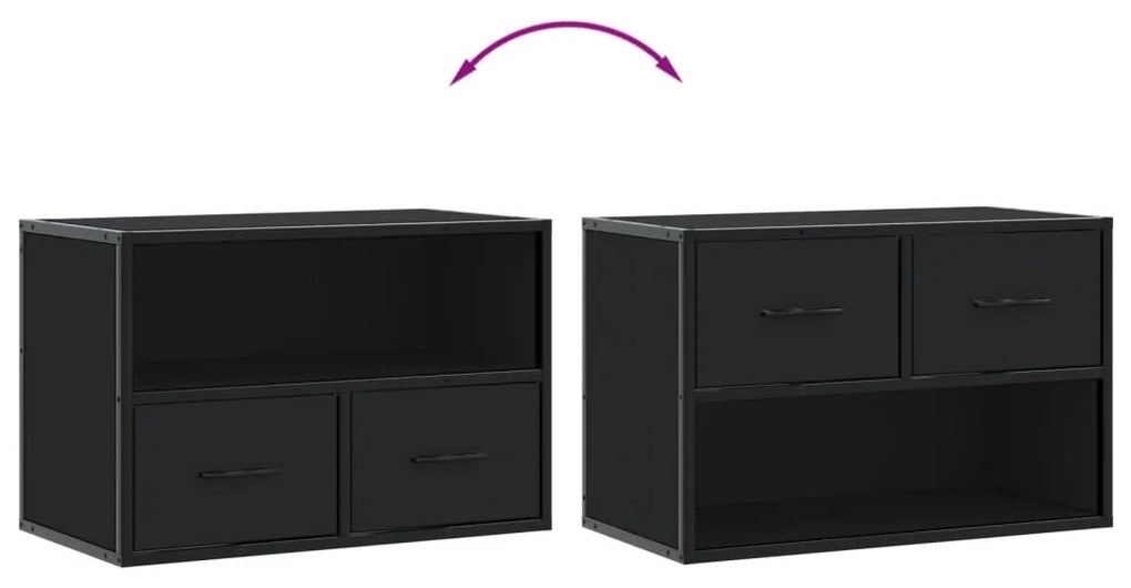 fekete szerelt fa és fém TV-szekrény 60 x 31 x 39,5 cm