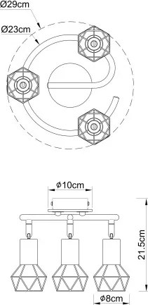 Globo 54802S-3H Spotlámpa fekete fém, barna fa betéttel. Ø:230, M:215, fényforrás nélkül 3xE14 40W 230V