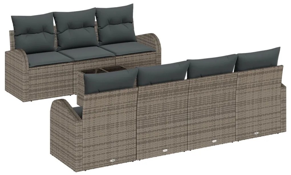 8 darabos kerti kanapé szett párnákkal szürke poly rattan, 2 személyes kerti kanapé tárolóval és párnákkal szürke poly rattan