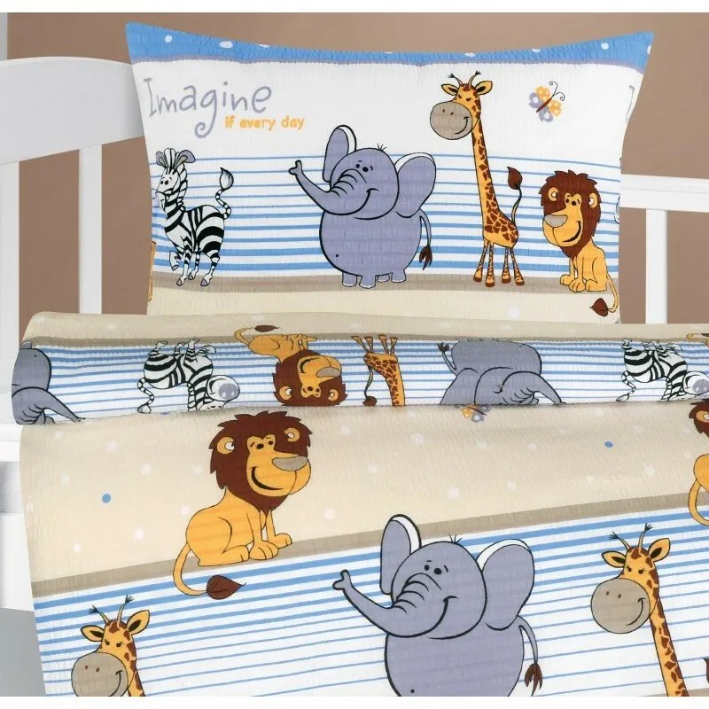 Bellatex Baby krepp ágynemű Agata Safari kék, 90 x 135 cm, 45 x 60 cm