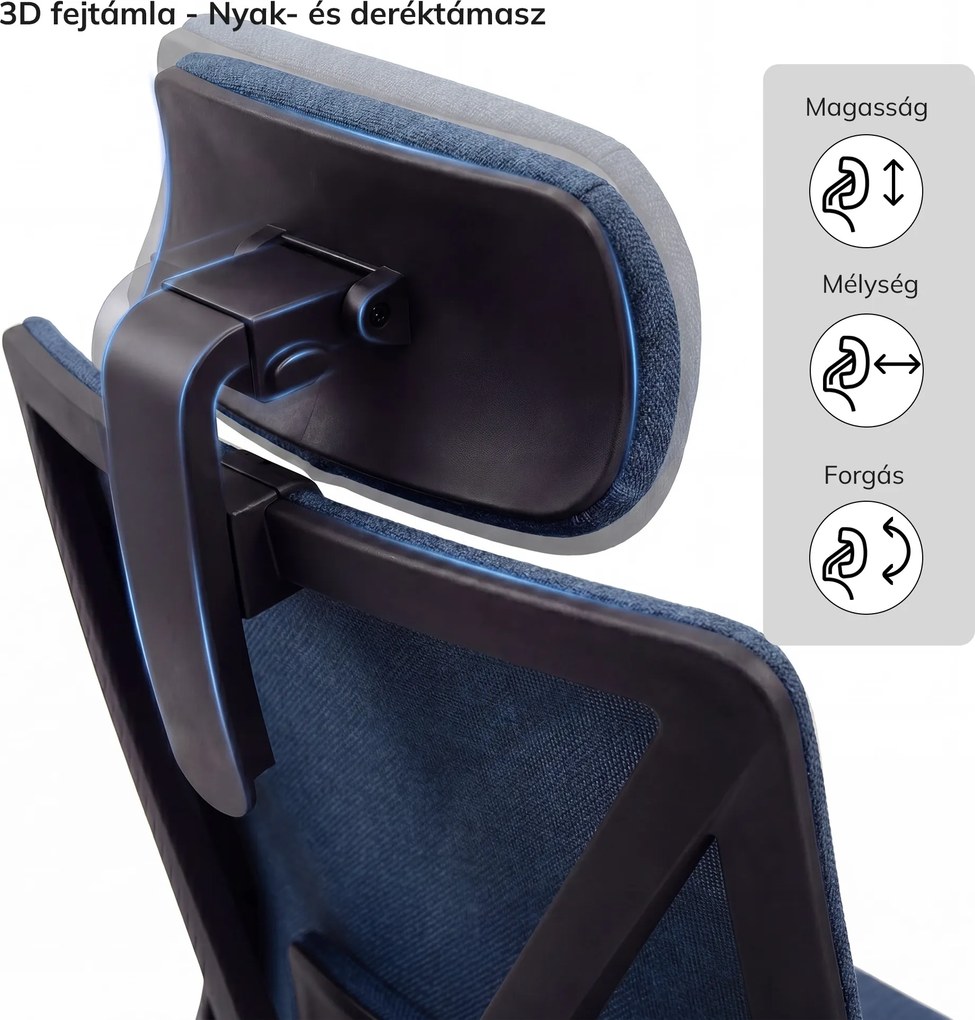 Ergonómikus, forgó irodai szék, sötétkék: VECTOR