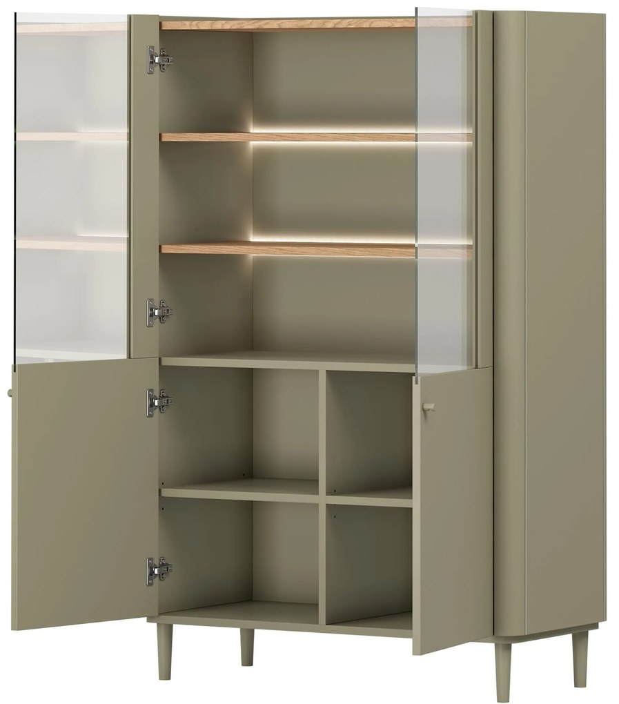 Elivo vitrines szekrény 100 cm kétajtós lábakon - eukaliptusz / baltic dune tölgy