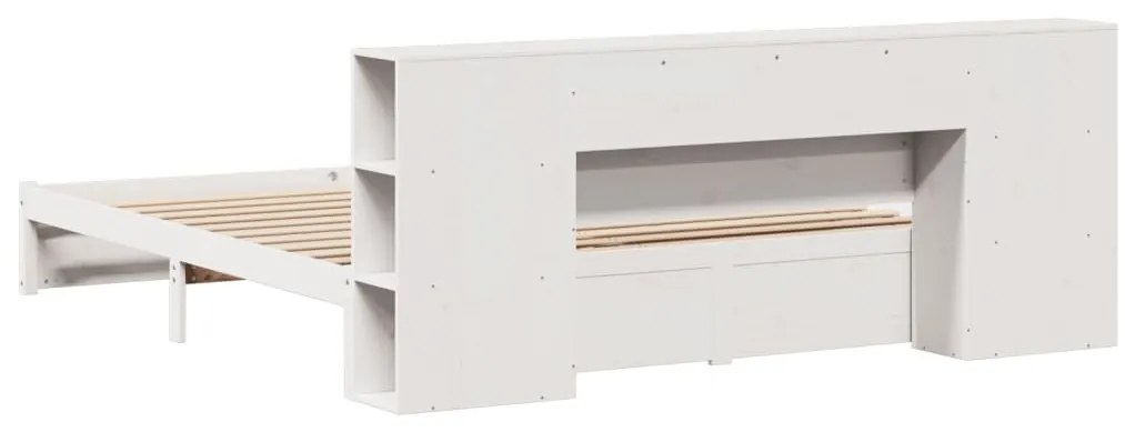 fehér tömör fenyőfa könyvespolcos ágy matrac nélkül 180x200 cm