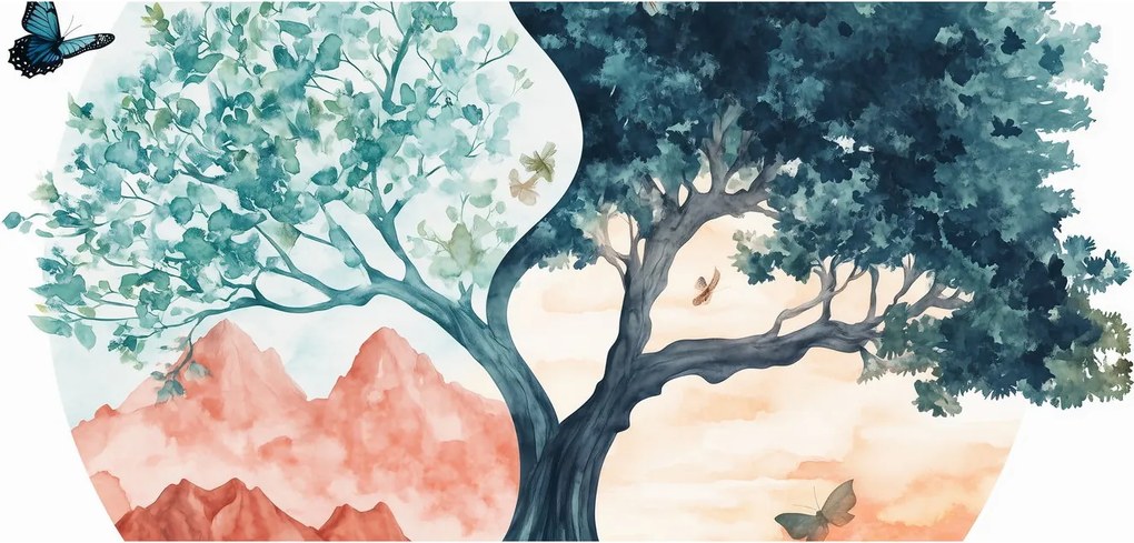 Kép – Akvarellfa tele élettel (120x50 cm)