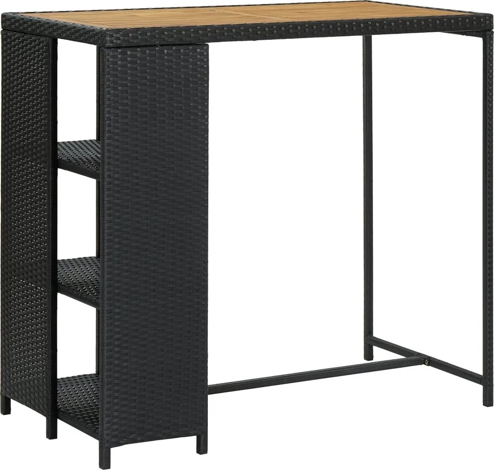 vidaXL fekete polyrattan bárasztal tárolópolccal 120 x 60 x 110 cm