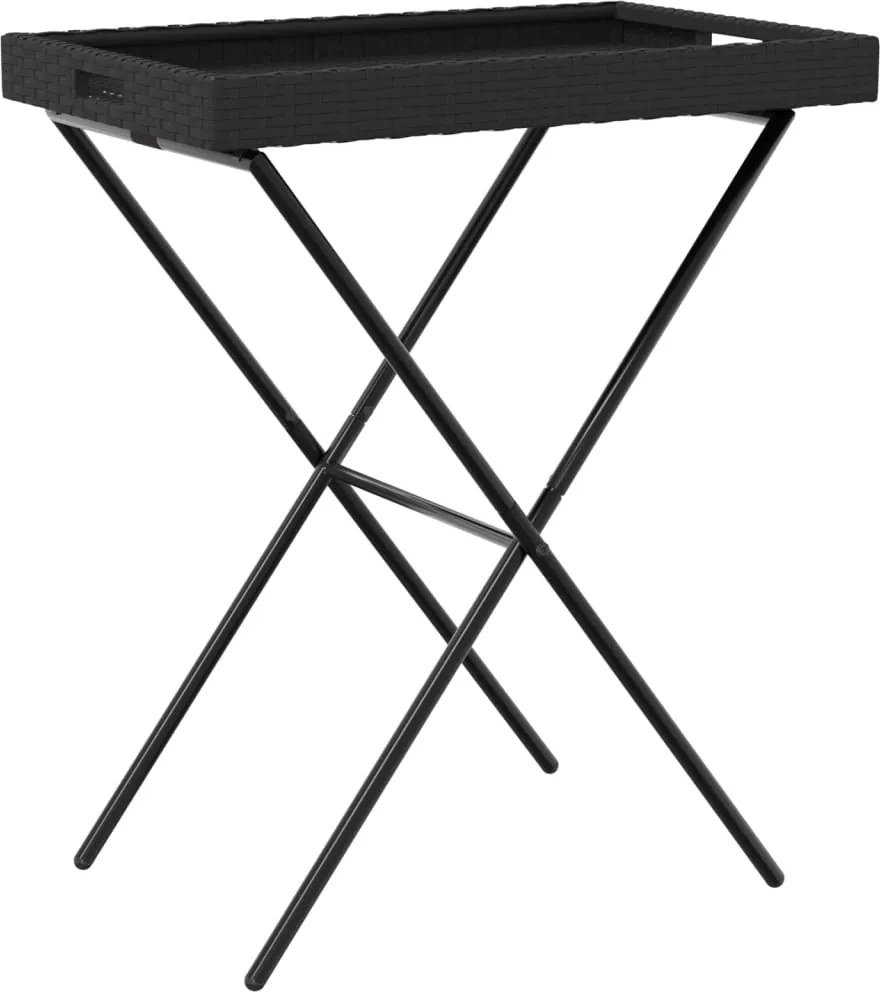 vidaXL fekete összecsukható polyrattan tálcaasztal 65 x 40 x 75 cm