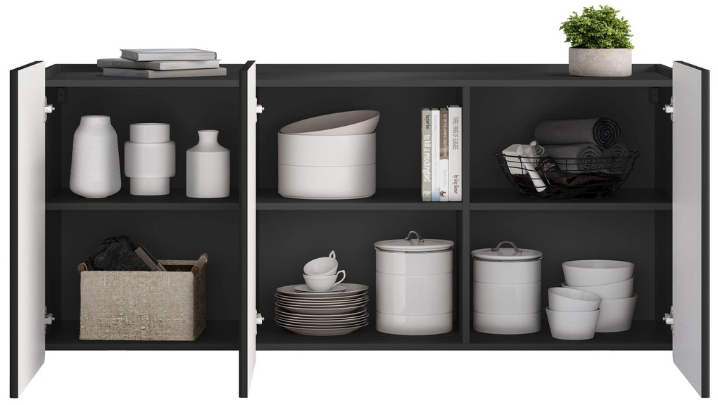 Malmi függesztett komód 150 cm háromajtós - matt fekete / fekete