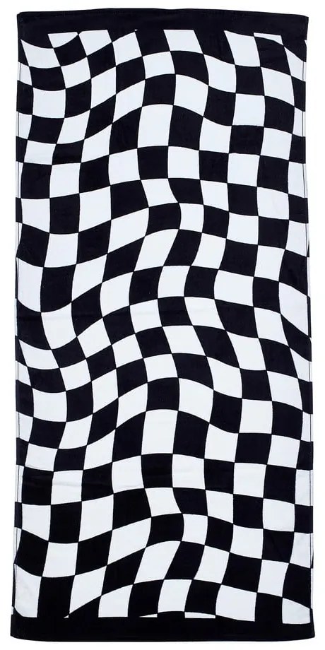 Fekete-fehér pamut strandtörölköző 76x160 cm Checkerboard – Catherine Lansfield