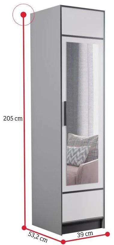 NORY ruhásszekrény, 53,2x205x39, arany tölgy kraft/fekete