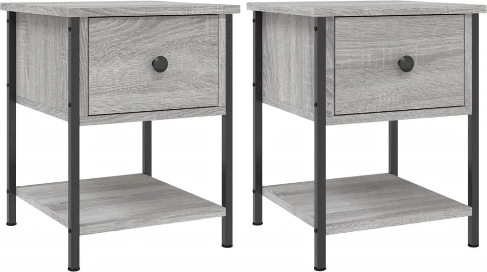 vidaXL 2 db szürke sonoma színű szerelt fa éjjeliszekrény 34x35,5x45cm