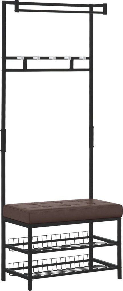 HOMCOM Felsőruha Akasztó 5 Fogassal és Cipőpad 2 Szinten Fém Felületkezelésű Akasztó Előszobába, Hálószobába, 72.5 x 35 x 180 cm | Aosom