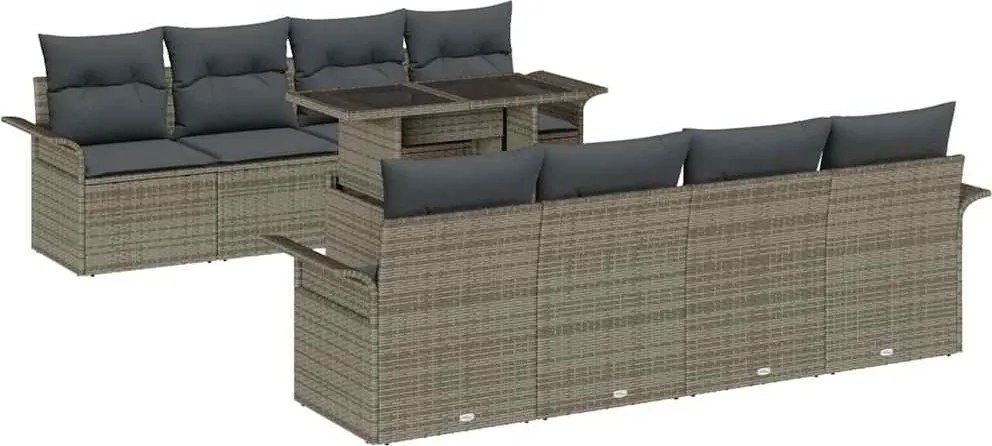 vidaXL Kerti Kanapé Szett párnával tárolóval 9 pcs Szürke Poly Rattan