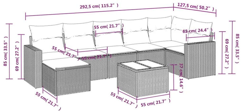 8 részes szürke polyrattan kerti ülőgarnitúra párnákkal