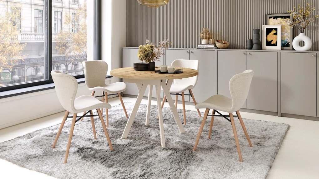 Mazzoni ALMO Artisan tölgy/bézs lábak - BŐVÍTHETŐ KEREK ASZTAL Y ALAKÚ LÁBAKKAL LOFT/IPARI STÍLUSÚ NAPPALIBA/ÉTKEZŐBE