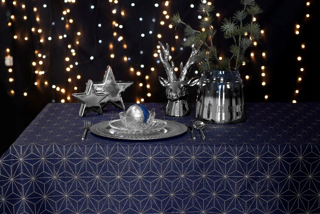 Sötétkék Karácsonyi Asztalterítő Ezüst Mintás 150x150