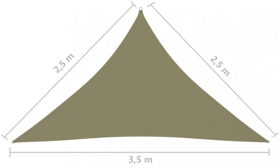 bézs háromszögű oxford-szövet napvitorla 2,5 x 2,5 x 3,5 m