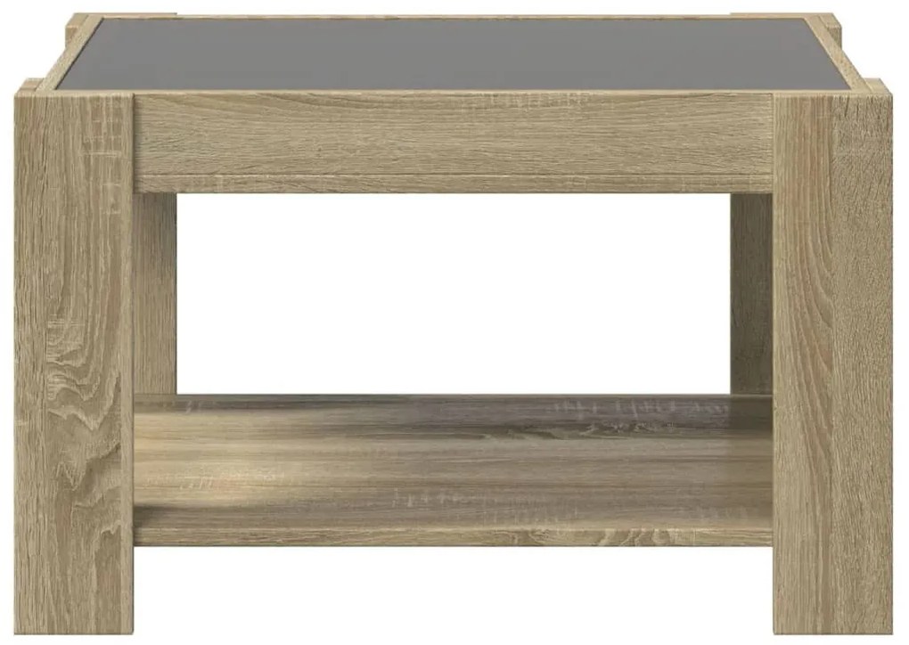 sonoma tölgy szerelt fa dohányzóasztal LED-del 73 x 53 x 45 cm