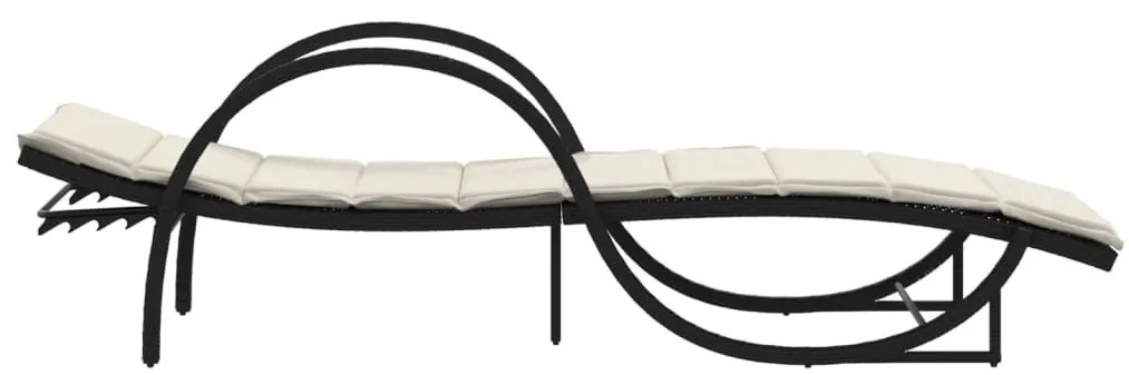 Fekete polyrattan napozóágy párnával 60 x 199 x 42 cm