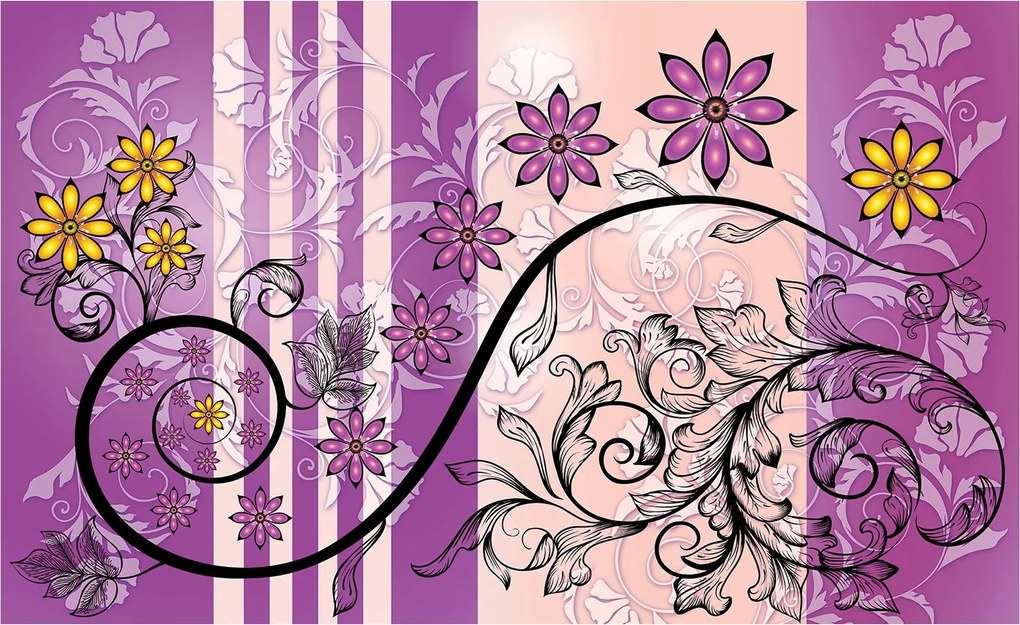 Háttérkép Virágok retro lila-rózsaszín csíkos vintage absztrakt 208x146 +ragasztó