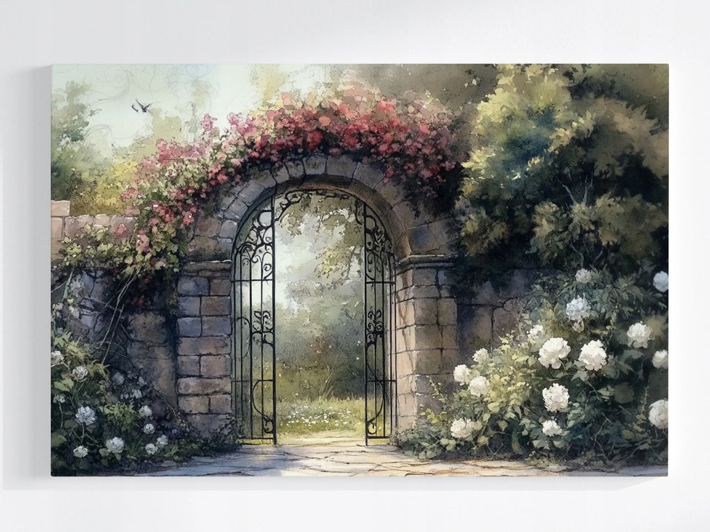 Poszter Tájkép Titokzatos Kert Kapu Virágok 60x40
