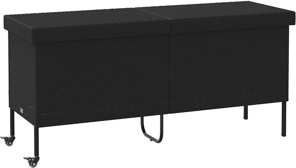 Fekete Polyrattan Kerti Tárolóláda Kerekekkel 160X55X75 Cm