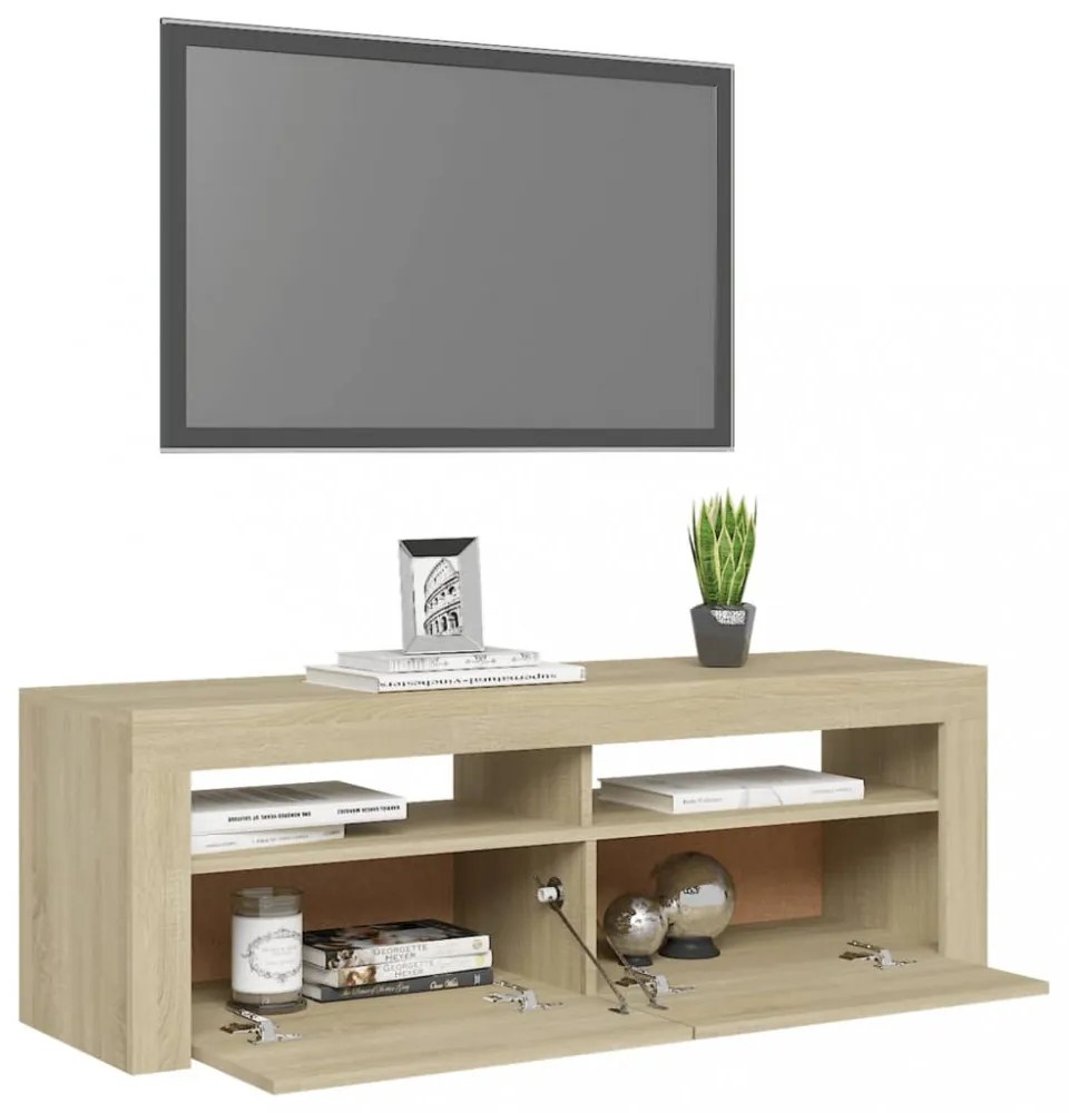 sonoma tölgy színű TV-szekrény LED-lámpákkal 120 x 35 x 40 cm
