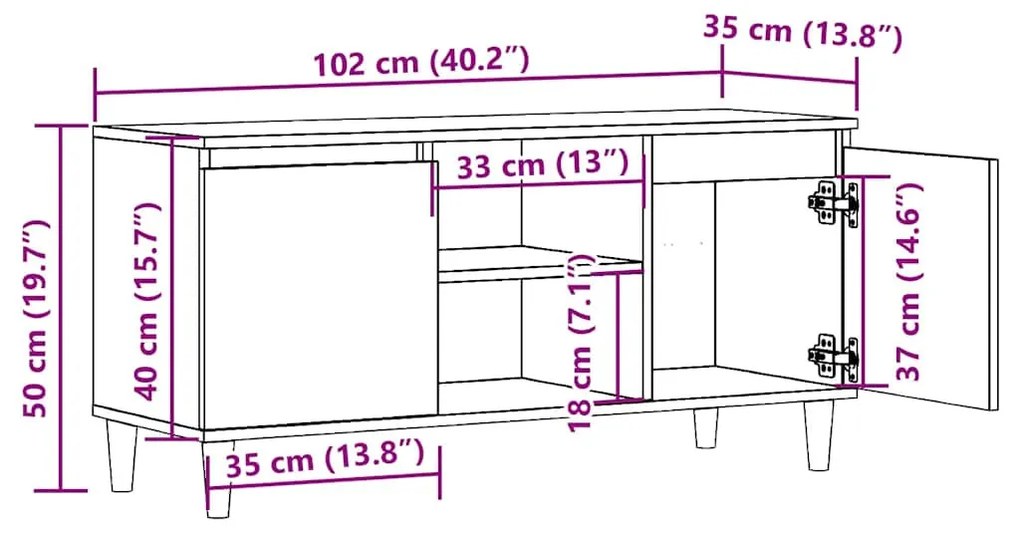 antik fa színű szerelt fa TV-szekrény 102 x 35 x 50 cm