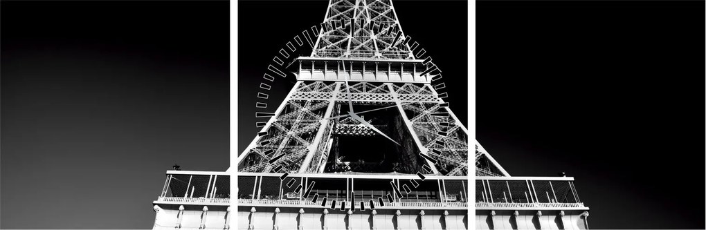 Kép - Eiffel-torony, fekete-fehér (órával) (90x30 cm)