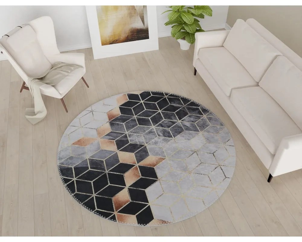 Fekete-fehér mosható kerek szőnyeg ø 100 cm – Vitaus