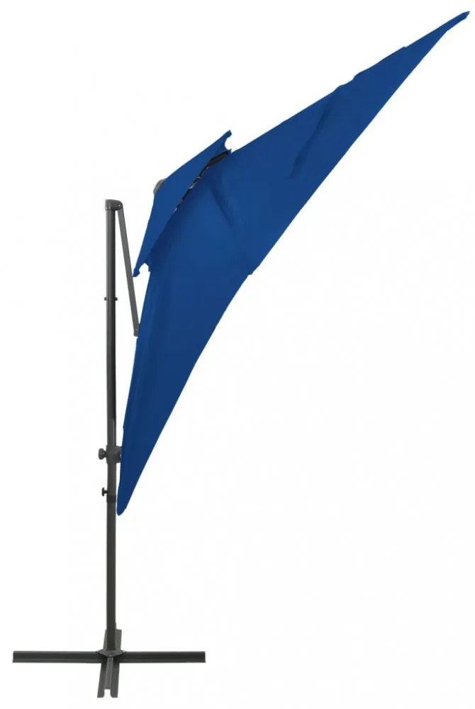 azúrkék dupla tetejű konzolos napernyő 250 x 250 cm