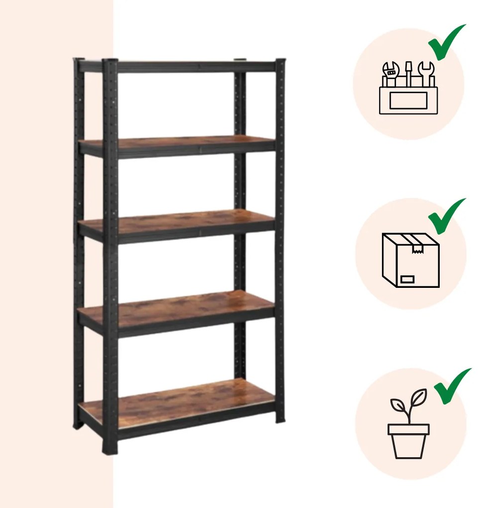 Jurhan DUSTY polcos állvány, 5 polc, max 650kg, fekete/barna
