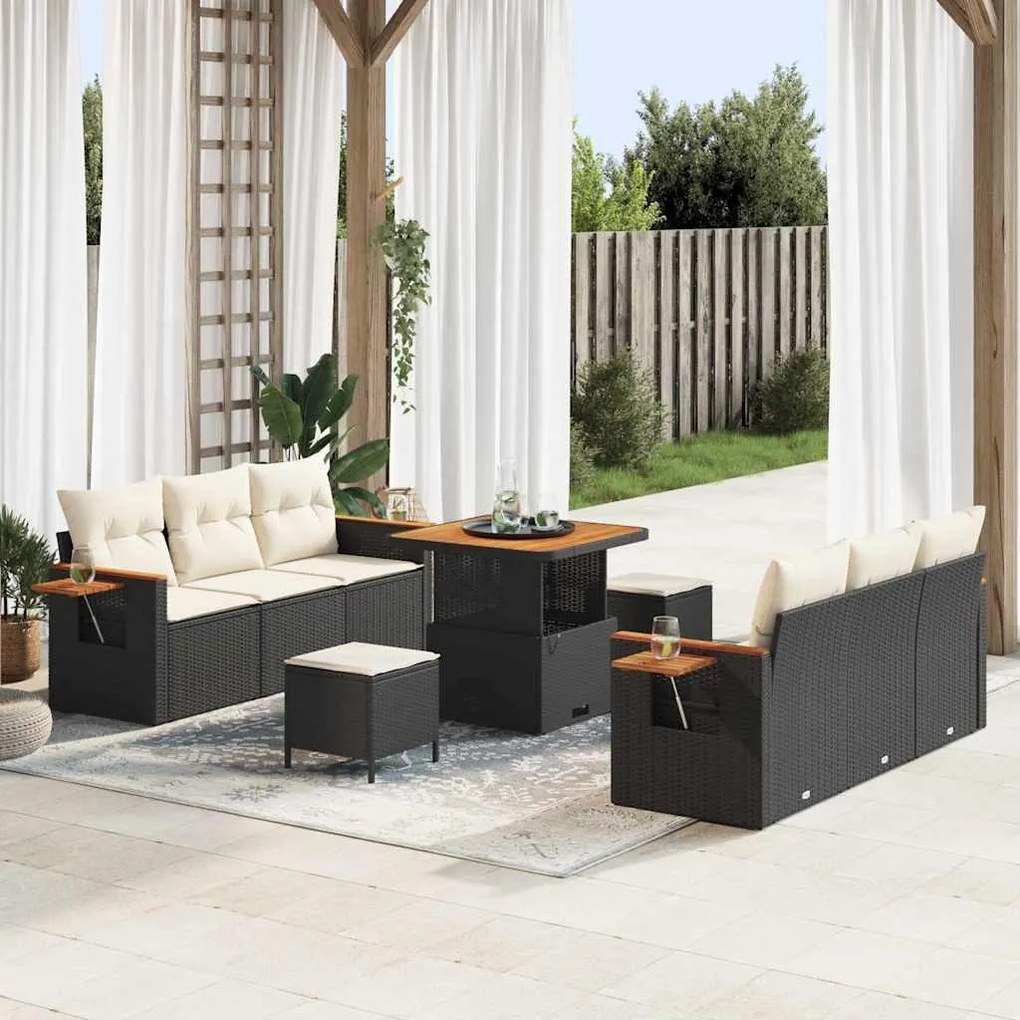Kerti Kanapé Szett 9 pcs Fekete és krémszínű 80 x 80 x 71 cm