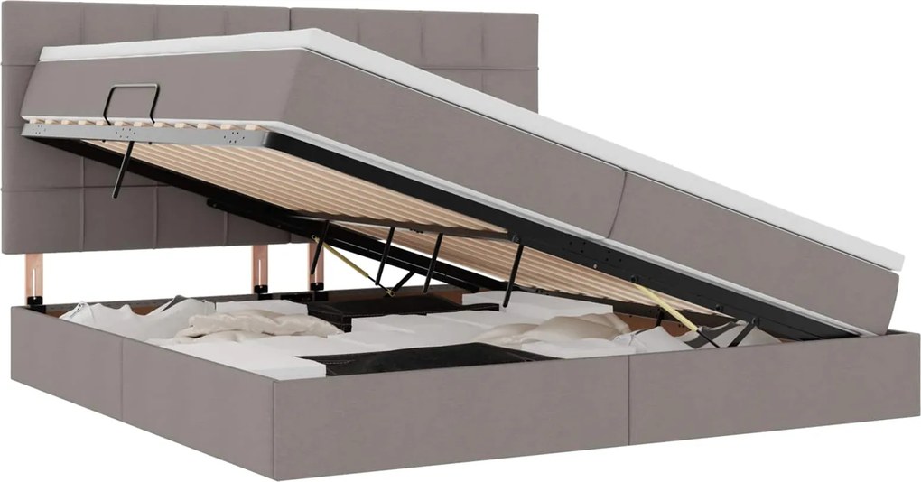 vidaXL Ágy tárolóval és matraccal Tópszínű 200 x 200 cm Poliészter