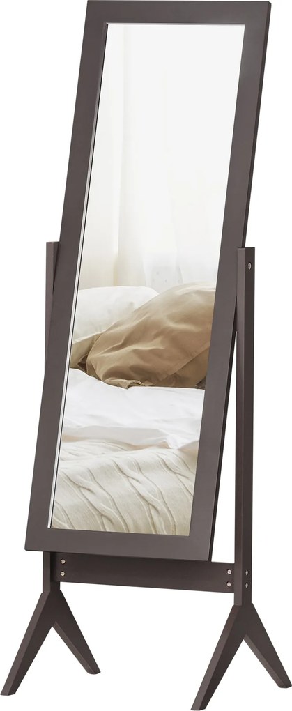 HOMCOM Álló Tükör Teljes Hosszúságú Tükör Smink Tükör Emelt Lábakkal Könnyen Tisztítható MDF Kávé 47 x 46 x 148 cm | Aosom