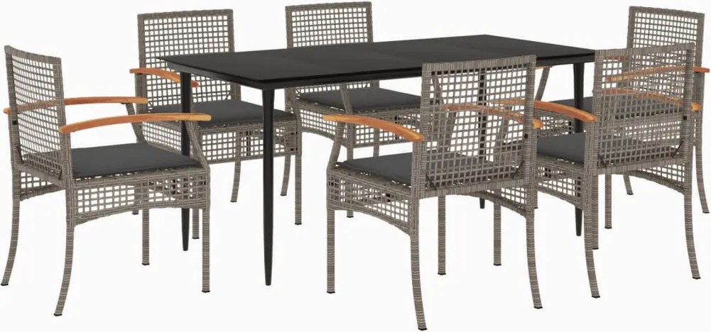 vidaXL 7 részes szürke polyrattan kerti étkezőgarnitúra párnával