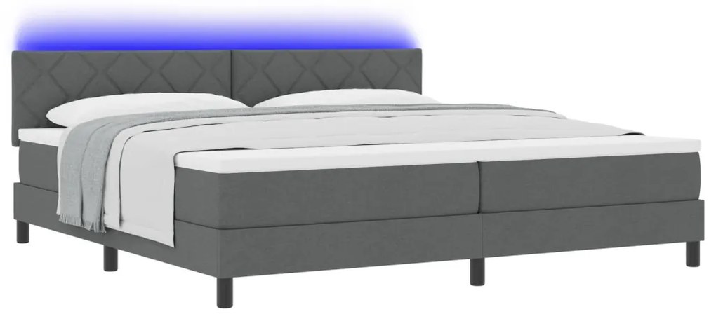 Box Spring Ágy Matraccal & LED Sötétszürke 200x200 cm Szövet
