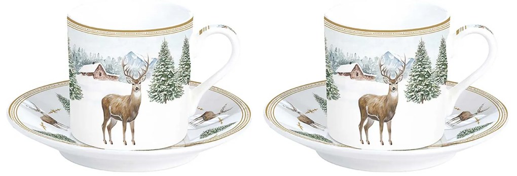 Karácsonyi porcelán kávés eszpresszó csésze aljjal 2 személyes White Forest
