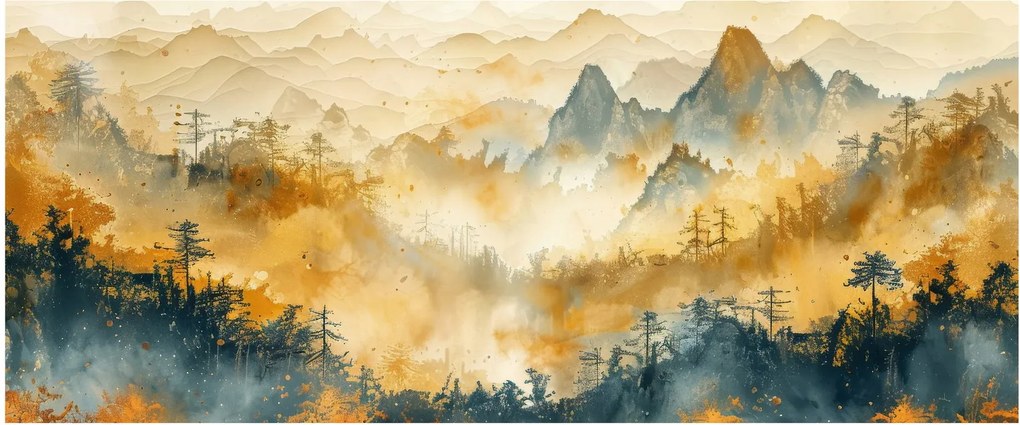 Kép - Hegyek, akvarell (120x50 cm)