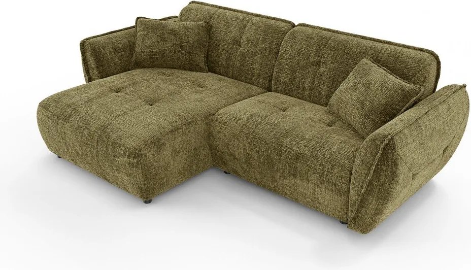 Zöld zsenília sarokkanapé (bal oldali-heverő résszel) Nelia – Ropez