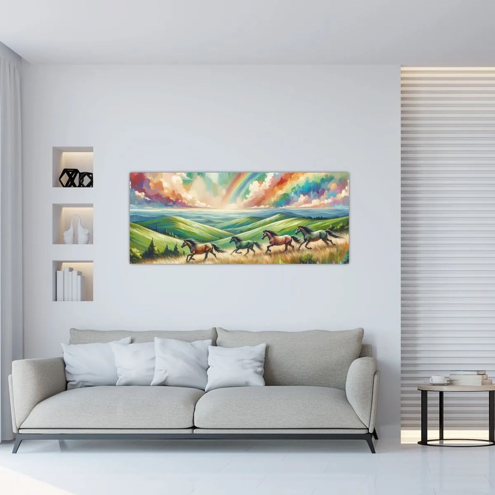 Kép – Vágtázó lovak a tájban (120x50 cm)