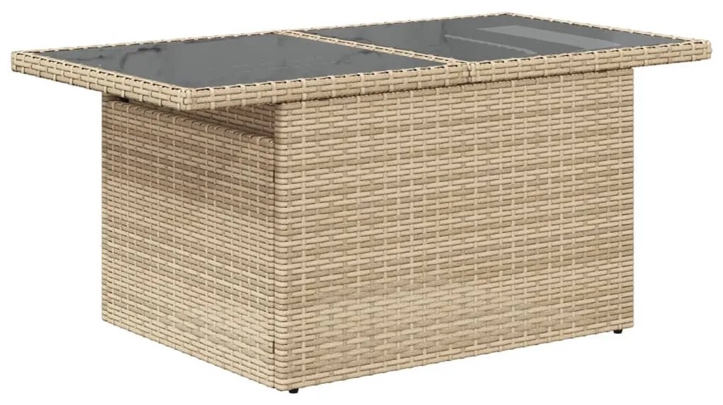 bézs polyrattan üveglapos kerti asztal 100 x 55 x 73 cm