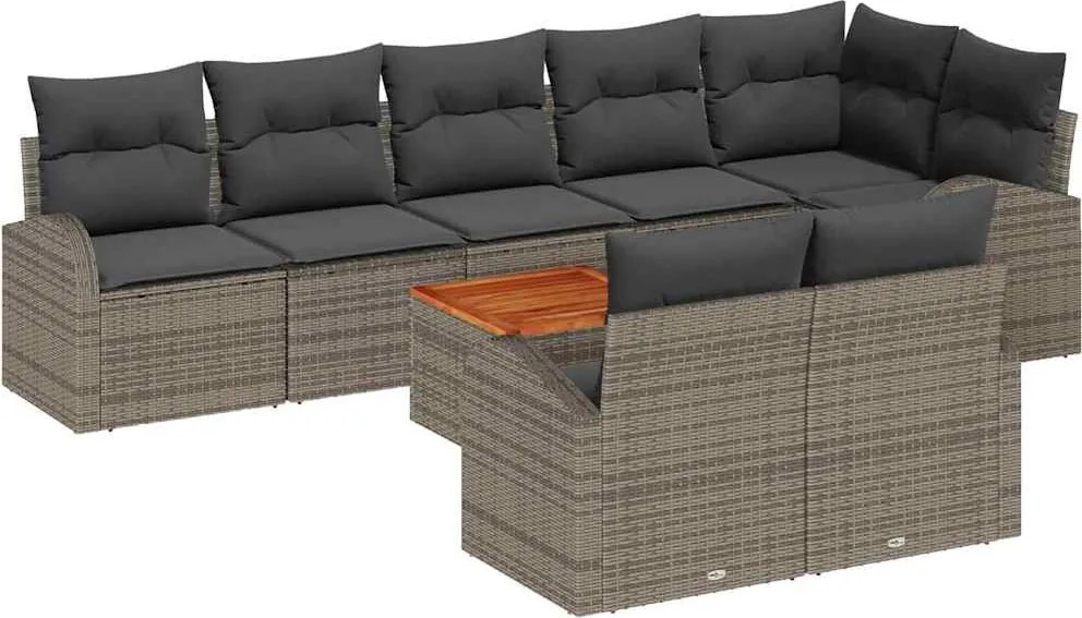 vidaXL Kerti Kanapé Szett párnával 9 pcs Szürke polirattan