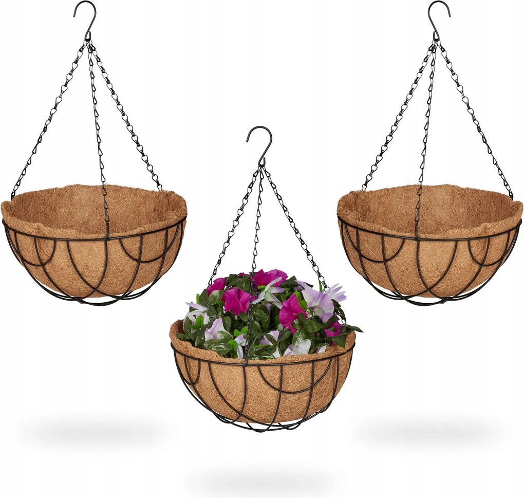 Kókuszból készült lógó kaspó szett 3db-os Relaxdays 50 x 31x 18 cm