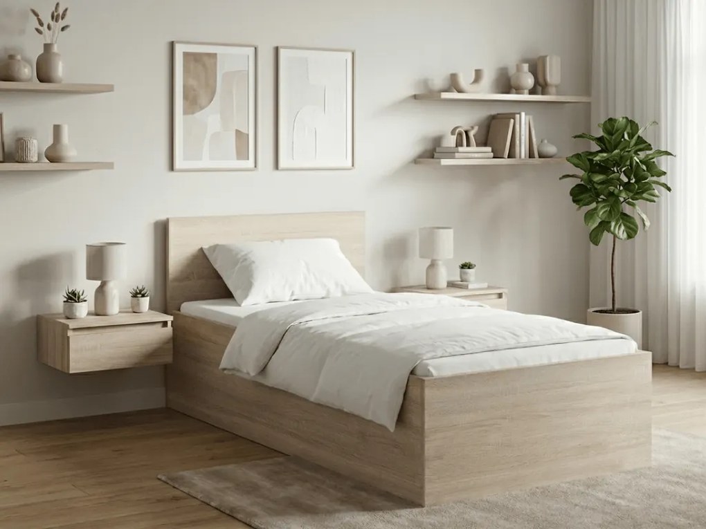 SOFIA ágy 90 x 200 cm, sonoma tölgy Ágyrács: Léces ágyrács, Matrac: Coco Maxi 20 cm matrac