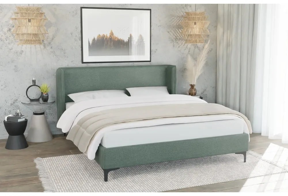Zöld kárpitozott franciaágy ágyráccsal 180x200 cm Basti – Ropez