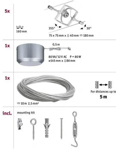 Paulmann 94133 - 5x GU5,3/10W MAC spotlámpa, 230V, króm