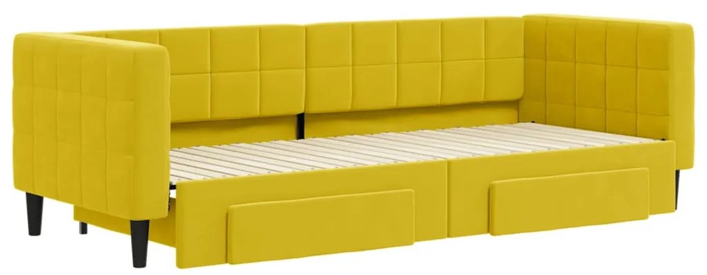 sárga kihúzható bársony heverő fiókkal 80 x 200 cm