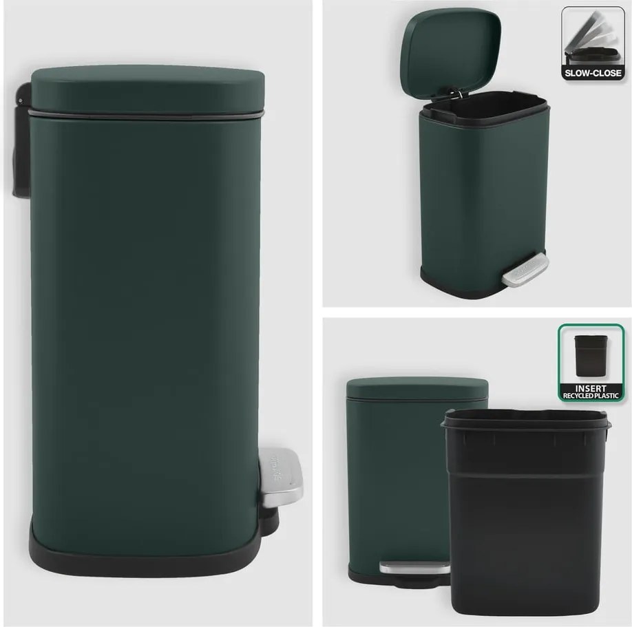 Sötétzöld acél pedálos szemetes 5 l Akira – Spirella